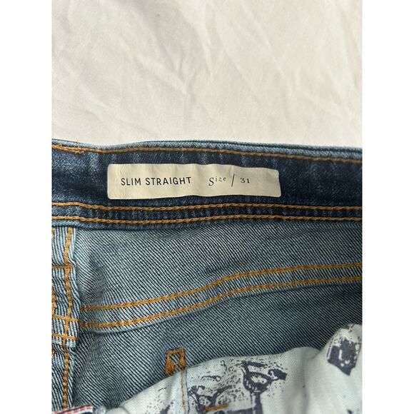 Pilcro Embroidered Sequin High Rise Slim Straight Crop Jeans Womens Size 31 Boho - Picture 6 of 12